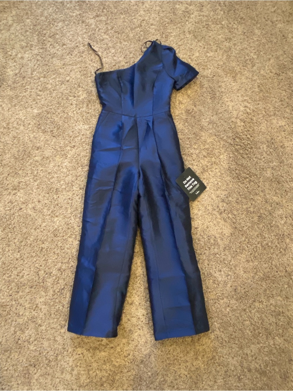One-Shoulder Navy Satin Jumpsuit XS - Picture 5 of 5